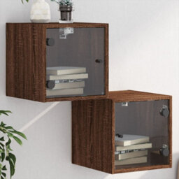 Berkfield Bedside Cabinets With Glass Doors 2 Pcs Brown Oak 35X37X35 Cm