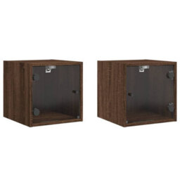 Berkfield Bedside Cabinets With Glass Doors 2 Pcs Brown Oak 35X37X35 Cm - thumbnail 2