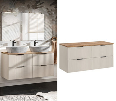 Impact Furniture Double Vanity Unit Beige Bathroom 1200mm Cabinet Cashmere Drawers Storage Oak Effect Countertop Worktop Adel - image 1