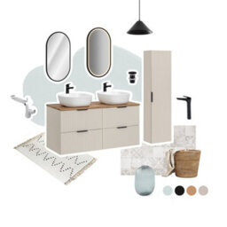 Impact Furniture Double Vanity Unit Beige Bathroom 1200mm Cabinet Cashmere Drawers Storage Oak Effect Countertop Worktop Adel - thumbnail 6