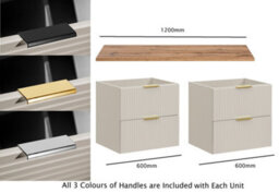 Impact Furniture Double Vanity Unit Beige Bathroom 1200mm Cabinet Cashmere Drawers Storage Oak Effect Countertop Worktop Adel - thumbnail 5