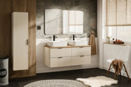 Impact Furniture Double Vanity Unit Beige Bathroom 1200mm Cabinet Cashmere Drawers Storage Oak Effect Countertop Worktop Adel - thumbnail 4