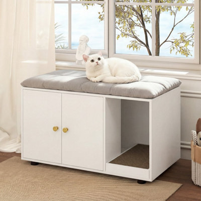 White Wooden Cat Litter Box Enclosure 90 X 50 X 50 Cm Hidden Litter Furniture - image 1