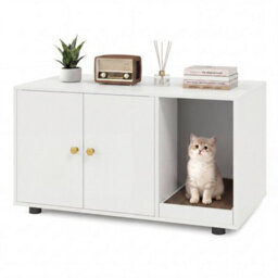 White Wooden Cat Litter Box Enclosure 90 X 50 X 50 Cm Hidden Litter Furniture - thumbnail 4