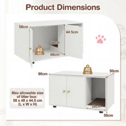 White Wooden Cat Litter Box Enclosure 90 X 50 X 50 Cm Hidden Litter Furniture - thumbnail 2