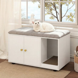 White Wooden Cat Litter Box Enclosure 90 X 50 X 50 Cm Hidden Litter Furniture - thumbnail 1