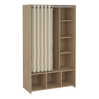 Furniture To Go Uppsala Open Mobile Wardrobe Unit In Jackson Hickory Oak With A Beige Textile Curtain - image 1