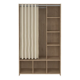 Furniture To Go Uppsala Open Mobile Wardrobe Unit In Jackson Hickory Oak With A Beige Textile Curtain - thumbnail 2