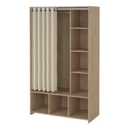 Furniture To Go Uppsala Open Mobile Wardrobe Unit In Jackson Hickory Oak With A Beige Textile Curtain - thumbnail 3