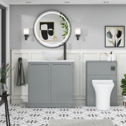 Royal Bathrooms Royal Bathroom Elmore 800mm Matt Pebble Grey Freestanding Bathroom Vanity Unit 2 Door Plain White Worktop With Breeze Basin - thumbnail 5
