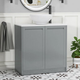 Royal Bathrooms Royal Bathroom Elmore 800mm Matt Pebble Grey Freestanding Bathroom Vanity Unit 2 Door Plain White Worktop With Breeze Basin - thumbnail 1