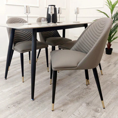 Stratus Interiors Alba Pvc Leather Dining Chair Grey, Tan And Khaki Gold Tip Legs - Tan Leather - Doorstep Delivery Only - image 1