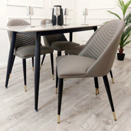 Stratus Interiors Alba Pvc Leather Dining Chair Grey, Tan And Khaki Gold Tip Legs - Tan Leather - Doorstep Delivery Only