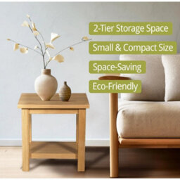 Small Side Table, Pair Of Wooden Oak Bedside/lamp Table, Coffee Table With Shelf - thumbnail 5