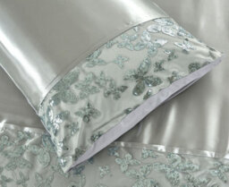 Homes & Linen Aisha Embroidered Silver Duvet Cover Set Luxury Microfiber Polyester Bedding With Pillowcases - thumbnail 4
