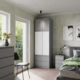 Urbn-Living Urbnliving 240Cm Contemporary Sliding Door Wardrobe Bedroom Storage Grey Carcass White Doors - thumbnail 1