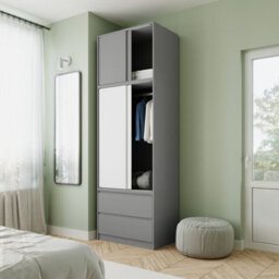 Urbn-Living Urbnliving 240Cm Contemporary Sliding Door Wardrobe Bedroom Storage Grey Carcass White Doors - thumbnail 2