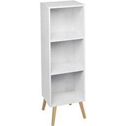 Urbn-Living Urbnliving 80Cm Height  3 Tier White Wooden Storage Cube Bookcase Scandinavian Style Pine Legs - thumbnail 1