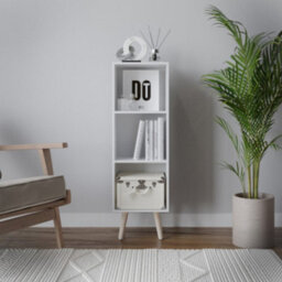 Urbn-Living Urbnliving 80Cm Height  3 Tier White Wooden Storage Cube Bookcase Scandinavian Style Pine Legs - thumbnail 2