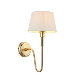 Luminosa Lighting Luminosa Rouen & Cici Wall Lamp With Shade Antique Brass Plate & Ivory Linen Mix Fabric