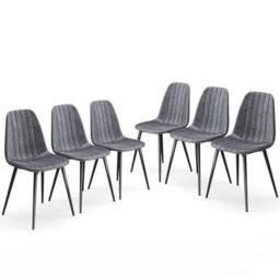 Urbn-Living Urbnliving Anti Stain Velvet Dining Chairs Padded Seat Metal Legs For Kitchen Office, 6Xdark Grey - thumbnail 3