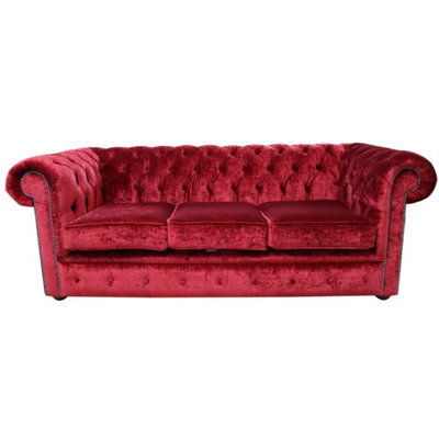 Chesterfield Handmade 3 Seater Sofa Settee Modena Pillarbox Velvet Fabric In Classic Style - image 1