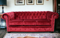 Chesterfield Handmade 3 Seater Sofa Settee Modena Pillarbox Velvet Fabric In Classic Style - thumbnail 4