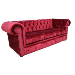 Chesterfield Handmade 3 Seater Sofa Settee Modena Pillarbox Velvet Fabric In Classic Style - thumbnail 2