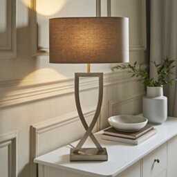 Valuelights Katniss Large Silver Chrome Metal Bedside Table Lamp With A Grey Oval Fabric Lampshade - Bulb Included - thumbnail 2