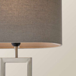 Valuelights Katniss Large Silver Chrome Metal Bedside Table Lamp With A Grey Oval Fabric Lampshade - Bulb Included - thumbnail 5