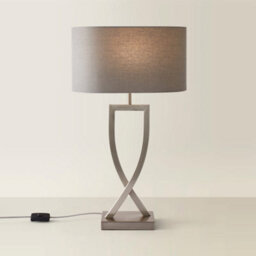 Valuelights Katniss Large Silver Chrome Metal Bedside Table Lamp With A Grey Oval Fabric Lampshade - Bulb Included - thumbnail 4