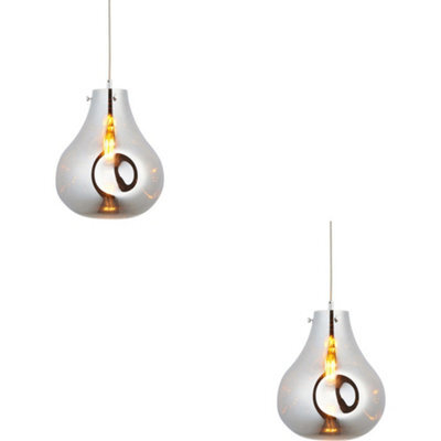 Loops 2 Pack Hanging Ceiling Pendant Light - Large Chrome Metallic Glass & Chrome Plate - 10W Led E27 - image 1