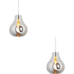Loops 2 Pack Hanging Ceiling Pendant Light - Large Chrome Metallic Glass & Chrome Plate - 10W Led E27 - thumbnail 1