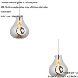 Loops 2 Pack Hanging Ceiling Pendant Light - Large Chrome Metallic Glass & Chrome Plate - 10W Led E27 - thumbnail 2