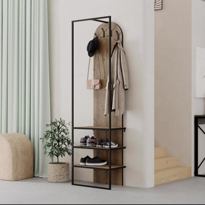 Fwstyle Dark Oak Hallway Coat Rack With Shoe Storage - image 1