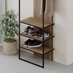 Fwstyle Dark Oak Hallway Coat Rack With Shoe Storage - thumbnail 3