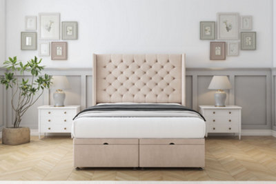 "Sloomy Dior Sand Naples Ottoman Bed Base With 54"" Wingback Headboard 4' Small Double" - image 1
