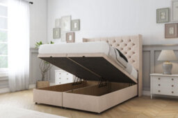"Sloomy Dior Sand Naples Ottoman Bed Base With 54"" Wingback Headboard 4' Small Double" - thumbnail 2