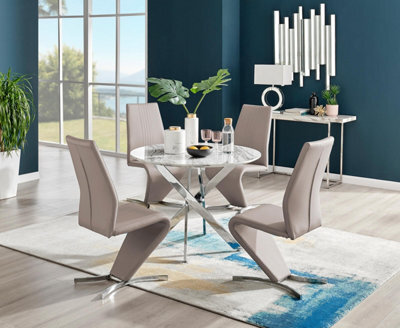 Furniturebox Uk Novara White Marble Round Dining Table & 4 Cappuccino Willow Chairs - image 1
