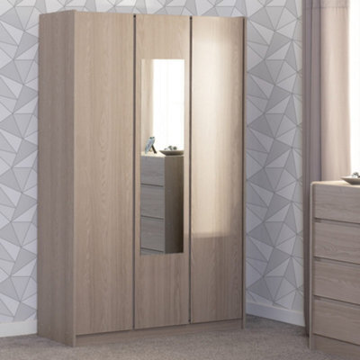 Seconique Paris 3 Door Mirrored Wardrobe Smoked Ash Effect Curved Edges - image 1