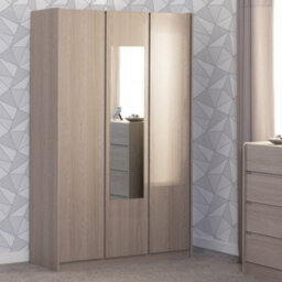 Seconique Paris 3 Door Mirrored Wardrobe Smoked Ash Effect Curved Edges - thumbnail 1