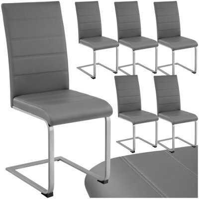 Tectake Set Of 6 Dining Chairs - Cantilevered, High Backrest, Flat Steel Frame  - Grey - image 1