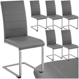 Tectake Set Of 6 Dining Chairs - Cantilevered, High Backrest, Flat Steel Frame  - Grey