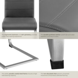 Tectake Set Of 6 Dining Chairs - Cantilevered, High Backrest, Flat Steel Frame  - Grey - thumbnail 5
