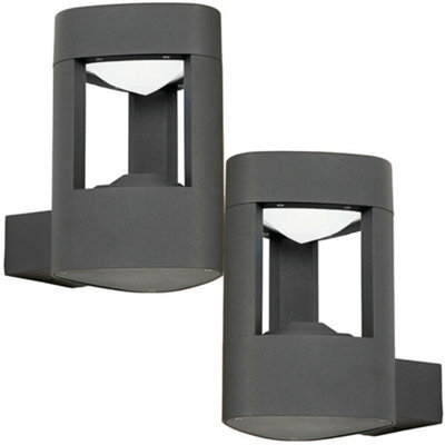 2 Pack Ip44 Outdoor Led Lamp Textured Grey Triangle Wall Light Porch Door Open - image 1