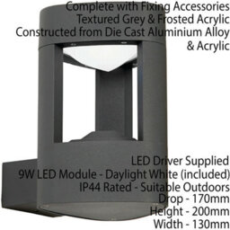2 Pack Ip44 Outdoor Led Lamp Textured Grey Triangle Wall Light Porch Door Open - thumbnail 3