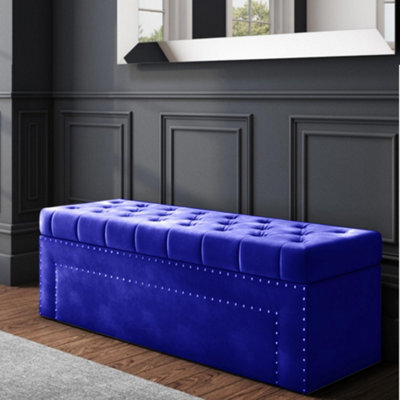 150Cm Duke Ottoman Storage Box -Upholstered Blanket Box - Sapphire Blue Plush Velvet Multifunctional Storage Box - image 1