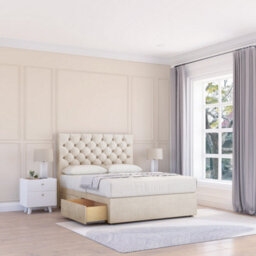 "Sloomy 4Ft6  Mayfair Divan Bed Base Cream Plush ,no Drawers & 26"" Struts Headboard - Double"