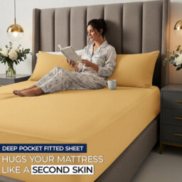 Aspire Homeware Ochre Fitted Sheet 40Cm Extra Deep Pocket Hypoallergenic Bed Sheet Microfiber (L)200Cm X (W)180Cm,super King - thumbnail 5