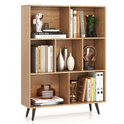 Gainoom 7-Cube Natural Bookcase Mid Century Modern Storage Organizer - image 1